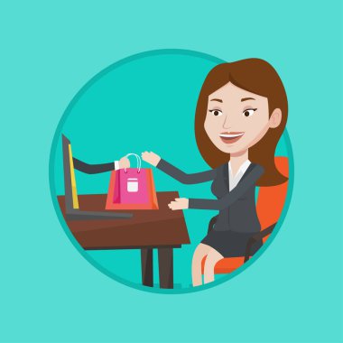 Kadın alışveriş online vektör çizim.