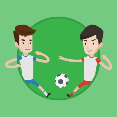 İki erkek futbol oyuncuları top için mücadele.