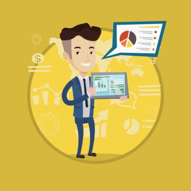 Tablet bilgisayarda rapor sunma işadamı.