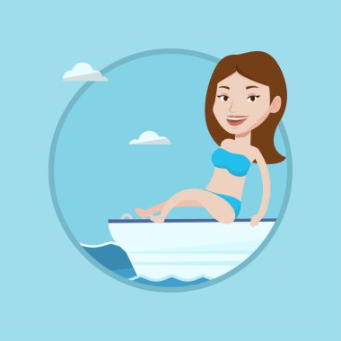 Mutlu kadın yelkenli üzerinde bronzlaşma.