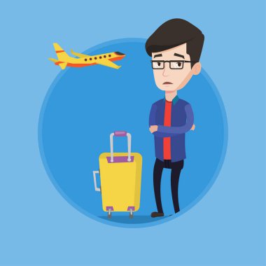 Genç adam Uçuş korkusu acı.