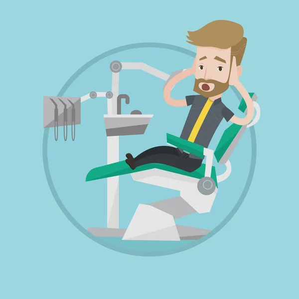 Paciente asustado en silla dental vector ilustración — Vector de stock