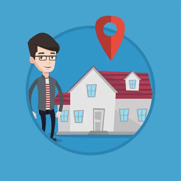 Realtor sobre fondo de casa con mapa puntero . — Vector de stock