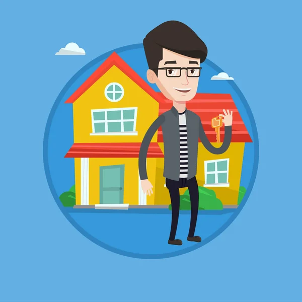 Real estate agent with key vector illustration. — Stock Vector