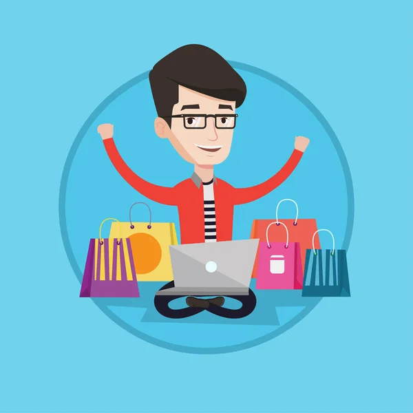 Hombre compras ilustración vector en línea . — Vector de stock