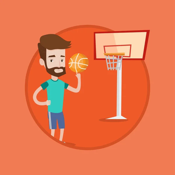 Hipster basketbal speler draaiende bal. — Stockvector