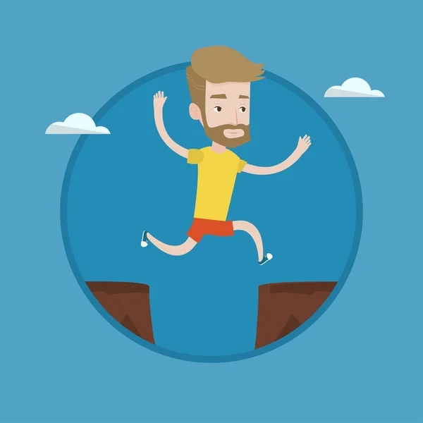 Sportsman jumping over cliff vector illustration. — Stock Vector