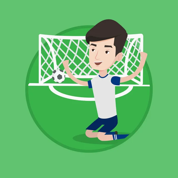 Soccer player celebrating scoring goal. — Stock Vector