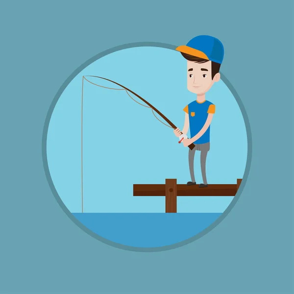 Hombre pescando en jetty vector ilustración . — Vector de stock