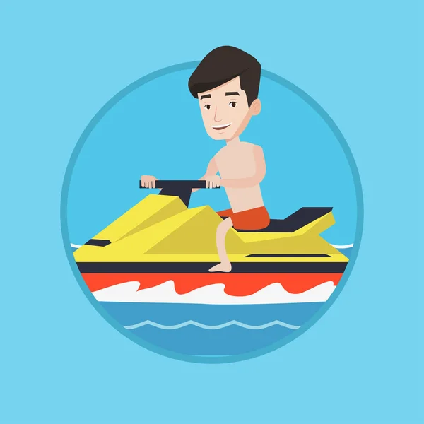 Hombre caucásico entrenando en moto acuática en el mar . — Vector de stock