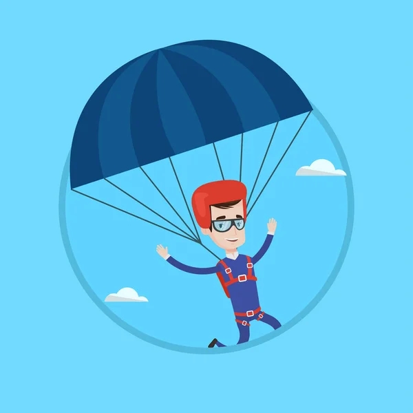Joven hombre feliz volando con paracaídas . — Archivo Imágenes Vectoriales