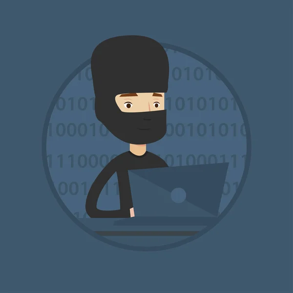 Hacker usando laptop para robar información . — Vector de stock