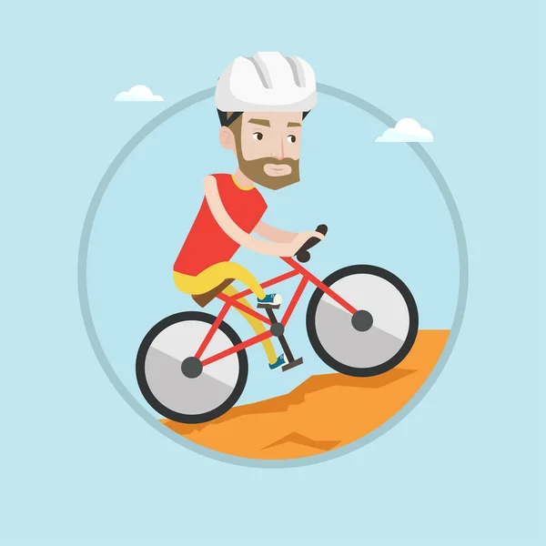 Jovem de bicicleta viajando nas montanhas . —  Vetores de Stock