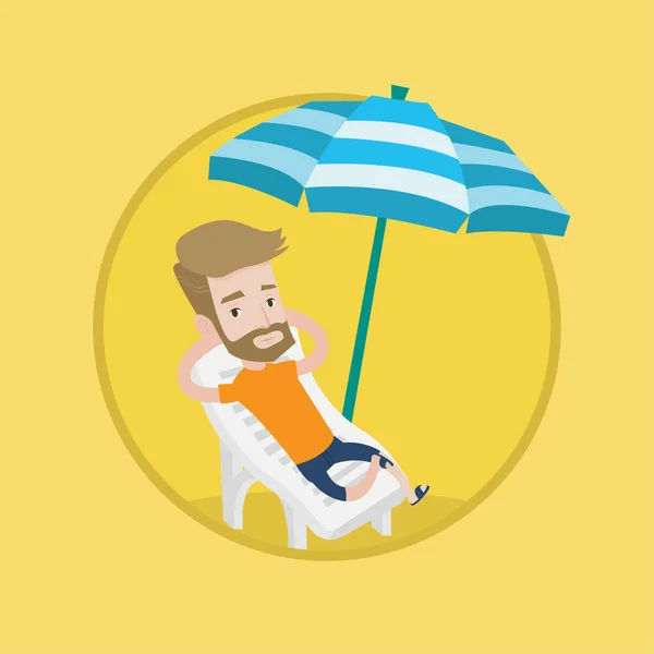 Homem relaxante na praia cadeira vetor ilustração . —  Vetores de Stock