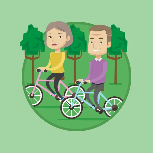 Gelukkige senior paar rijden op de fiets in het park — Stockvector