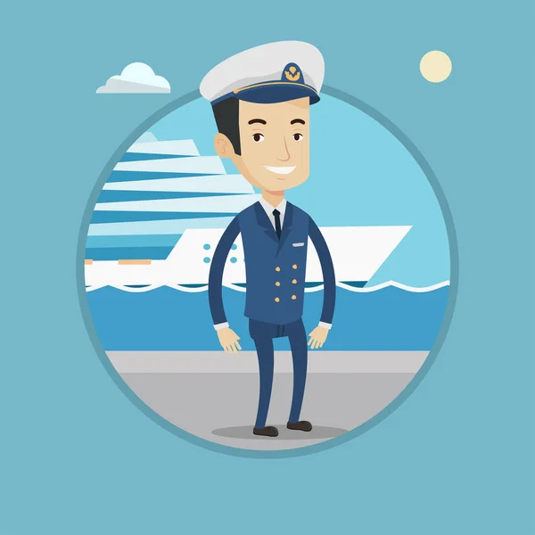Capitão do navio sorridente de uniforme no porto . — Vetor de Stock