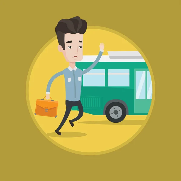 Latecomer man running for the bus. — Stock Vector