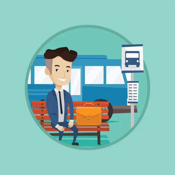 Businessman waiting at the bus stop. — Stock Vector