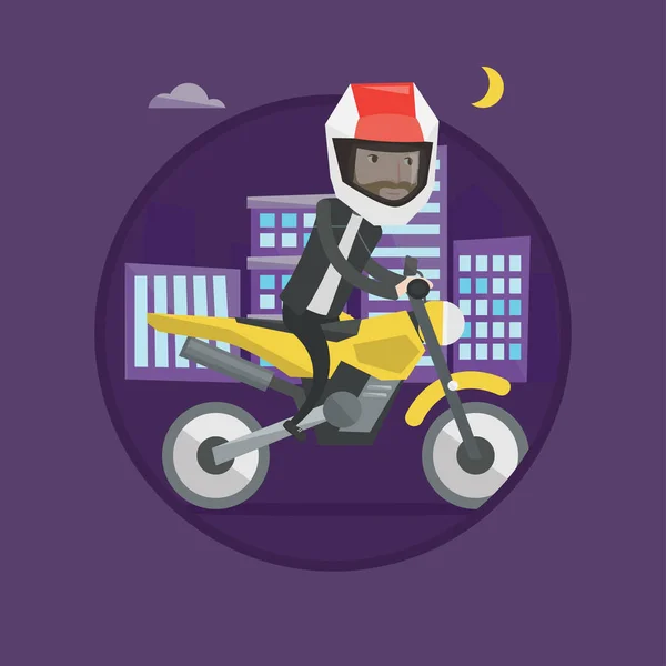 Man rider motorcykel på natt vektorillustration — Stock vektor