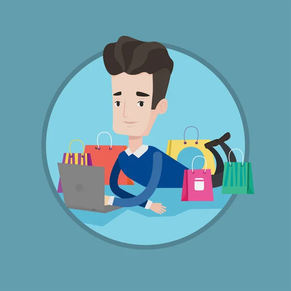 Hombre compras ilustración vector en línea . — Vector de stock