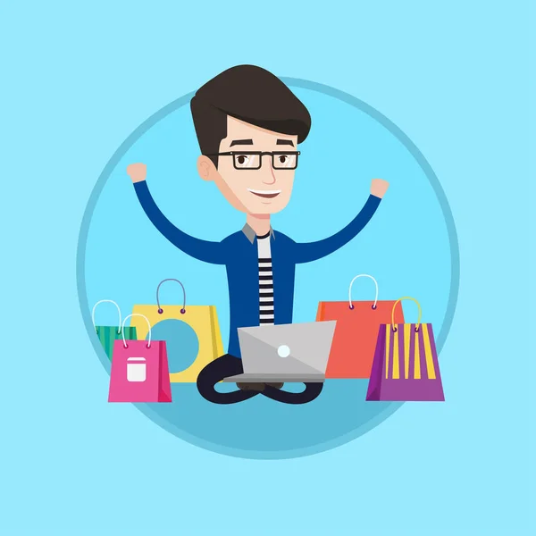 Homme shopping illustration vectorielle en ligne . — Image vectorielle