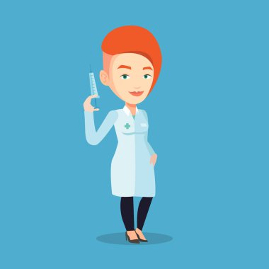 Şırınga vektör çizim tutan doktor.