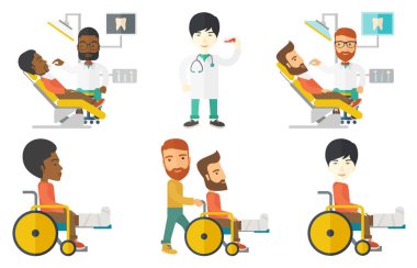 Vektör set doktor karakterler ve hastaların.