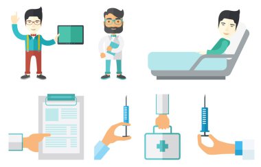 Vektör set doktor karakterler ve hastaların.