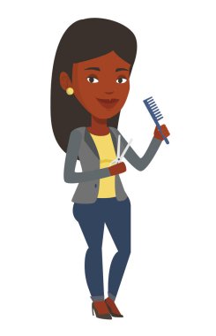 Tarak ve makas elinde tutan Kuaför.