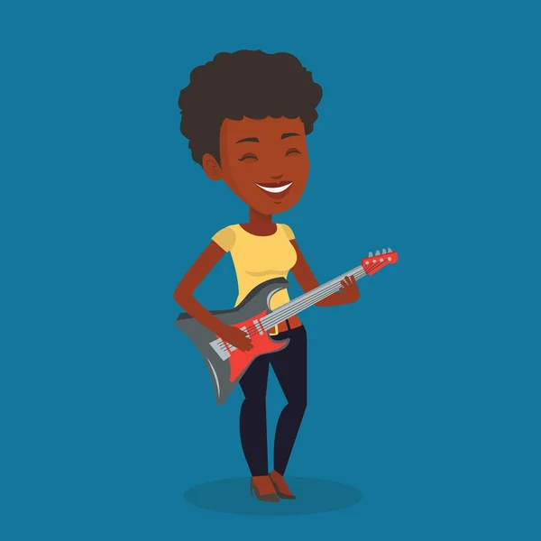 Woman playing electric guitar vector illustration. — Stock Vector