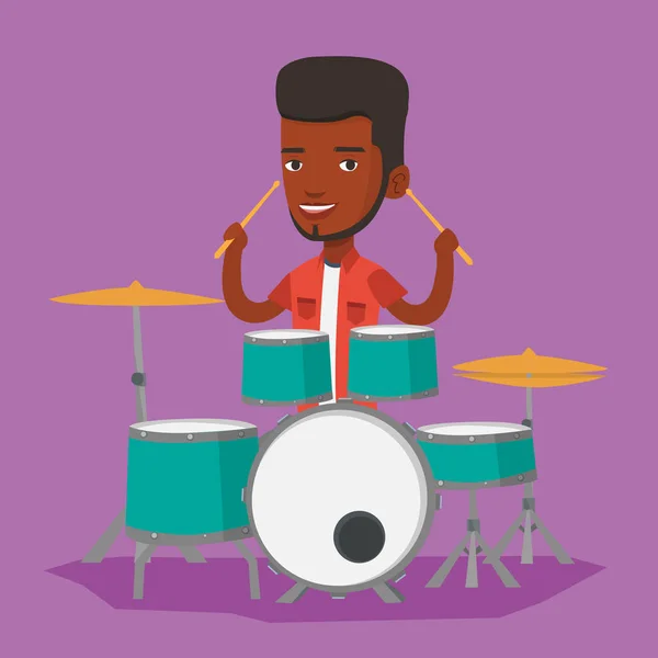 Man playing on drum kit vector illustration. — Stock Vector