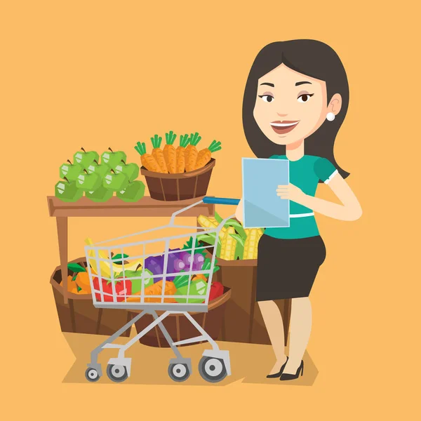 Mujer con ilustración vectorial lista de compras . — Vector de stock