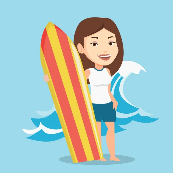 Surfer holding surfplank vectorillustratie. — Stockvector