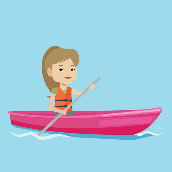 Mujer montando en kayak vector ilustración . — Archivo Imágenes Vectoriales
