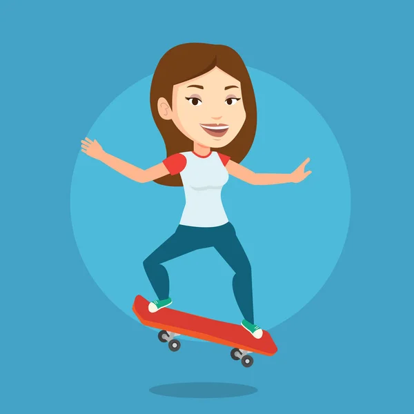 Žena na koni skateboard vektorové ilustrace. — Stockový vektor