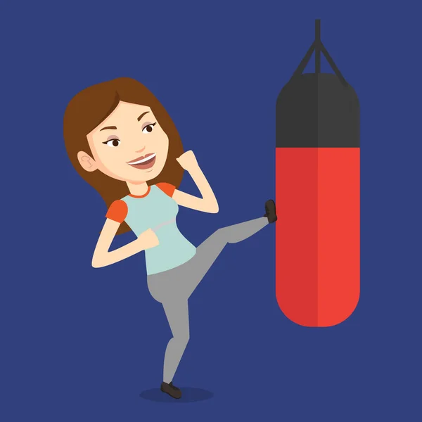 Mujer haciendo ejercicio con saco de boxeo . — Archivo Imágenes Vectoriales