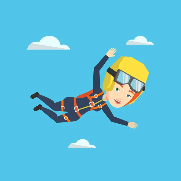 Paracaidista caucásico saltando con paracaídas . — Vector de stock
