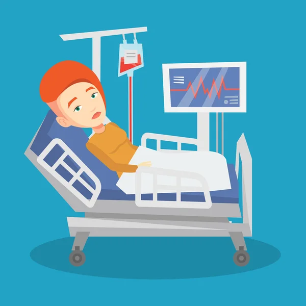 Hombre acostado en cama de hospital vector ilustración . — Vector de stock