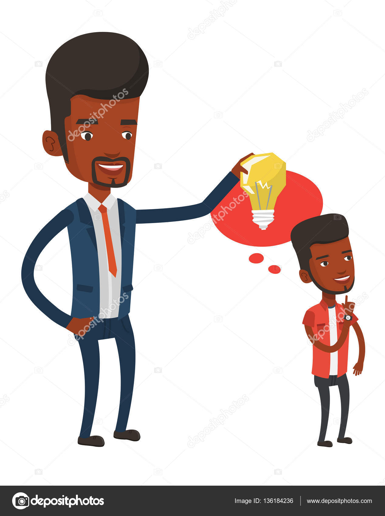 彼のパートナーにアイデア電球を与える実業家 ストックベクター C Visualgeneration