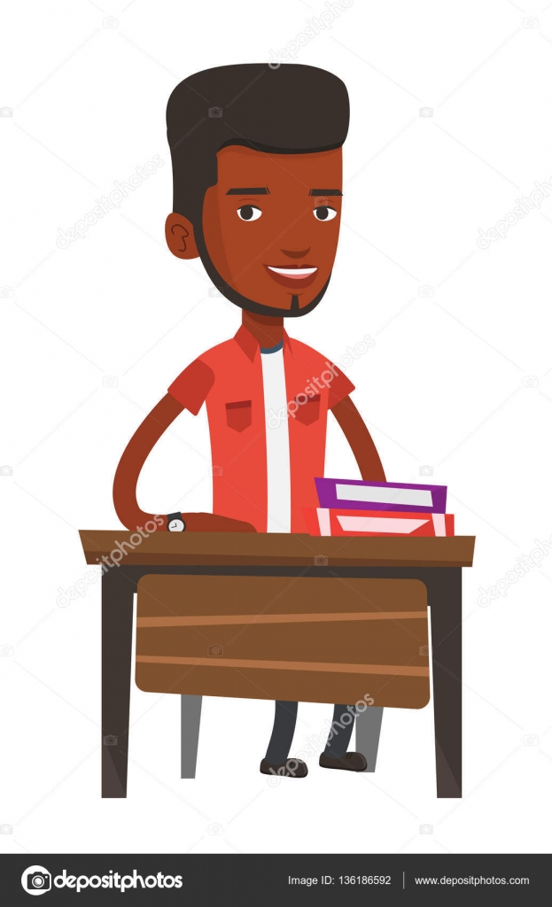 African American Student Sitting At The Desk Stock Vector