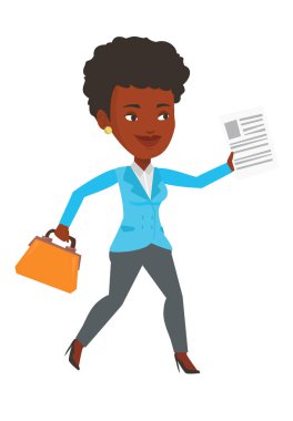 Vektör çizim çalışan mutlu iş kadını.