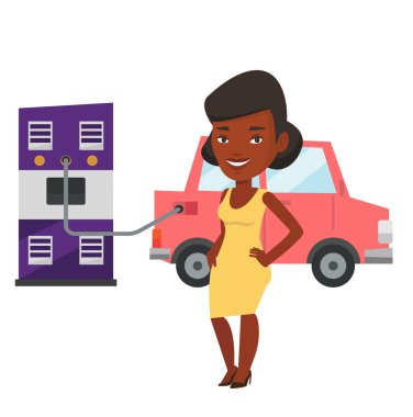 Elektrikli otomobil vektör çizim şarj.