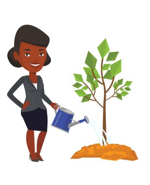 Kadın sulama ağaç vektör çizim.