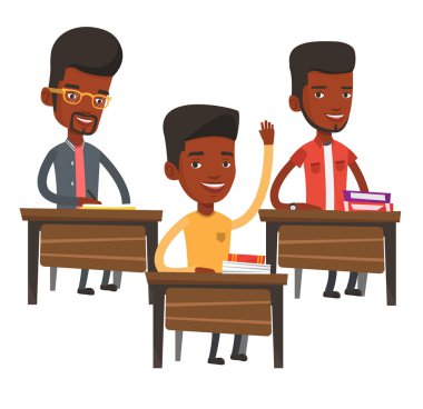 Öğrenci el bir cevap için sınıf yetiştirme.