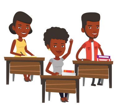 Öğrenci el bir cevap için sınıf yetiştirme.