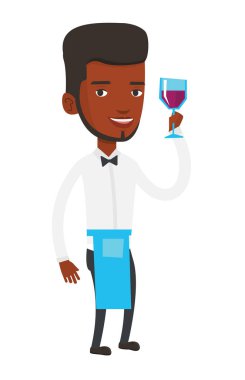 Bir bardak şarap elinde tutan barmen.