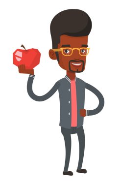 Elma vektör çizim tutan genç adam.