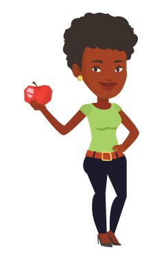 Elma vektör çizim tutan genç kadın.