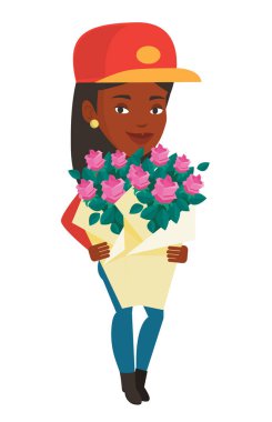 Buket çiçek tutan teslim kurye.