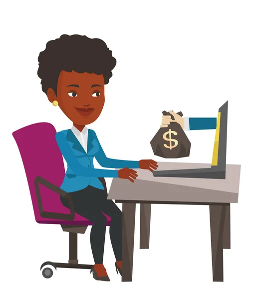Online iş para kazanç iş kadını. — Stok Vektör